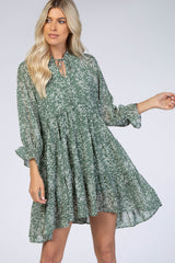 Dark Mint Floral Chiffon Tiered Dress