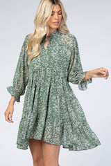 Dark Mint Floral Chiffon Tiered Dress