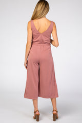 Mauve V-Neck Tie Waist Maternity Jumpsuit