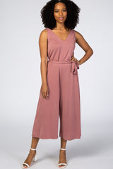 Mauve V-Neck Tie Waist Maternity Jumpsuit