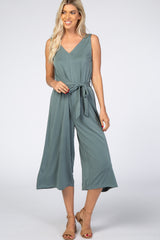 Light Teal V-Neck Tie Waist Maternity Jumpsuit