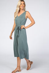 Light Teal V-Neck Tie Waist Jumpsuit