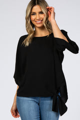 Black Hem Tie Dolman Sleeve Blouse