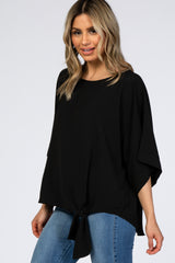 Black Hem Tie Dolman Sleeve Blouse