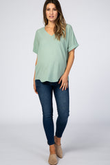 Mint Green V-Neck Short Sleeve Maternity Blouse