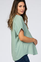 Mint Green V-Neck Short Sleeve Maternity Blouse