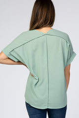 Mint Green V-Neck Short Sleeve Maternity Blouse