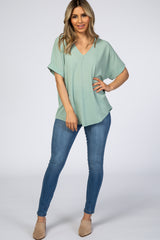 Mint Green V-Neck Short Sleeve Blouse