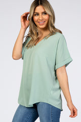 Mint Green V-Neck Short Sleeve Blouse