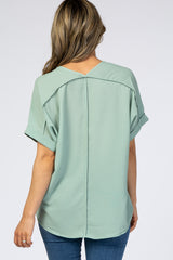 Mint Green V-Neck Short Sleeve Blouse