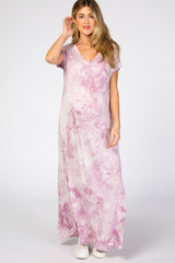 Lavender Tie Dye V-Neck Maternity Maxi Dress