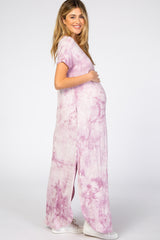 Lavender Tie Dye V-Neck Maternity Maxi Dress