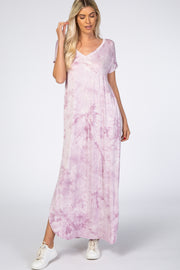 Lavender Tie Dye V-Neck Maxi Dress