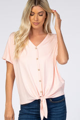 Light Pink Tie Front Short Sleeve Top