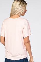 Light Pink Tie Front Short Sleeve Top