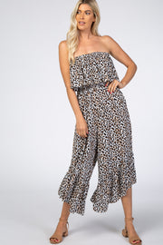 Brown Animal Print Flounce Jumpsuit