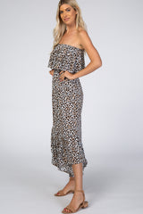 Brown Animal Print Flounce Jumpsuit