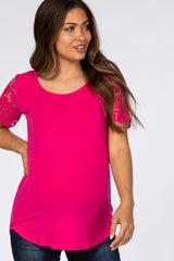 Fuchsia Lace Sleeve Maternity Top