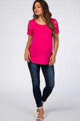 Fuchsia Lace Sleeve Maternity Top