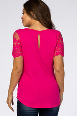 Fuchsia Lace Sleeve Maternity Top