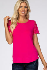 Fuchsia Lace Sleeve Maternity Top