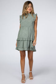 Green Animal Print Mock Neck Ruffle Maternity Dress