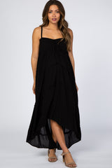 Black Ruffle Tier Hi-Low Maternity Dress