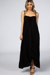 Black Ruffle Tier Hi-Low Maternity Dress