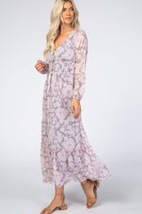 Grey Floral Chiffon Swiss Dot Maxi Dress