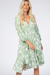 Mint Floral Silhouette Print Dress