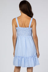 Light Blue Checkered Sweetheart Neck Front Tie Dress