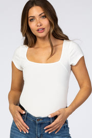 Ivory Ribbed Short Sleeve Maternity Bodysuit