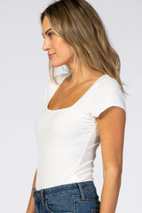 Ivory Ribbed Short Sleeve Bodysuit