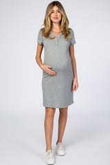 Grey Button Front Maternity Dress