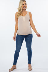 Beige Raw Seam Maternity Sleeveless Top