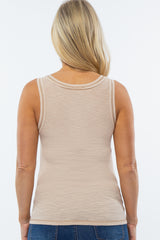 Beige Raw Seam Maternity Sleeveless Top