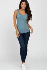 Blue Raw Seam Sleeveless Top