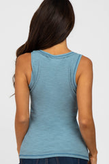 Blue Raw Seam Sleeveless Top