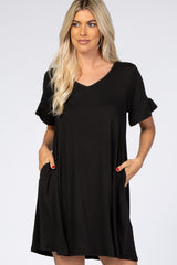 Black Ruffle Sleeve Swing Dress