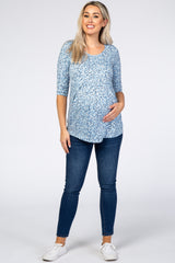 Blue Floral Pleat Front Maternity Top