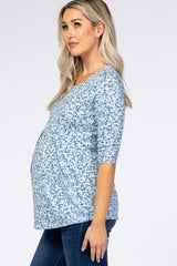 Blue Floral Pleat Front Maternity Top