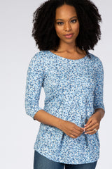 Blue Floral Pleat Front Maternity Top