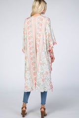 Pink Mixed Floral Fringe Trim Cover Up