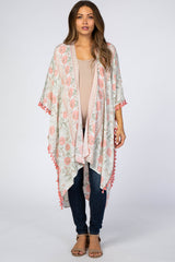 Pink Mixed Floral Fringe Trim Maternity Cover Up