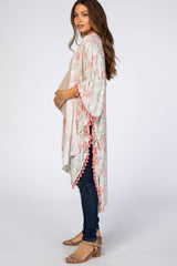 Pink Mixed Floral Fringe Trim Maternity Cover Up