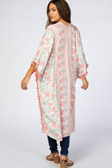 Pink Mixed Floral Fringe Trim Maternity Cover Up