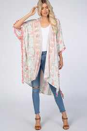 Pink Mixed Floral Fringe Trim Cover Up