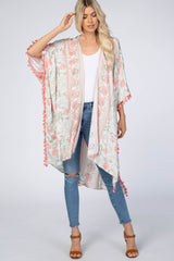 Pink Mixed Floral Fringe Trim Maternity Cover Up