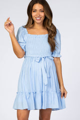 Light Blue Smocked Maternity Dress