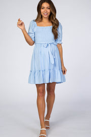 Light Blue Smocked Maternity Dress